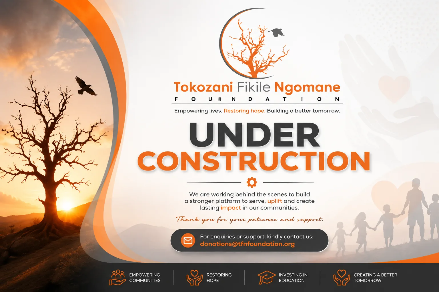 Tokozani Fikile Ngomane Foundation under-construction announcement artwork